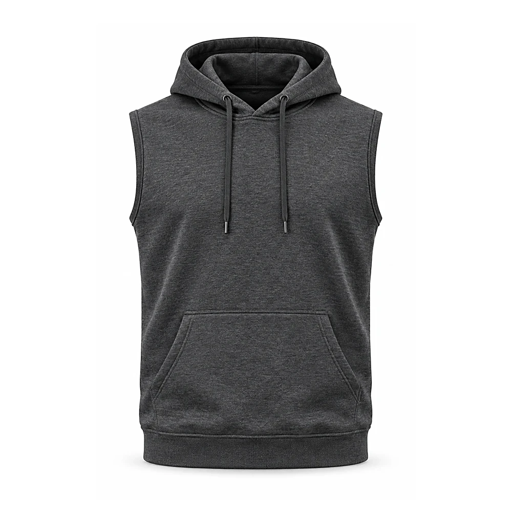 Charcoal Sleeveless Hoodie Pullover - custom hoodies & sweatshirts manufactured by Formore Exports