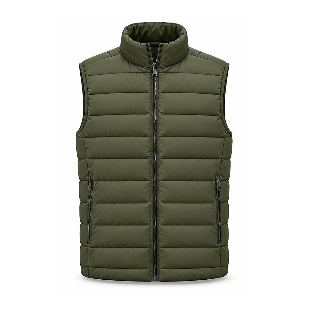 Olive Green Quilted Puffer Vest - custom vests & gilets manufactured by Formore Exports