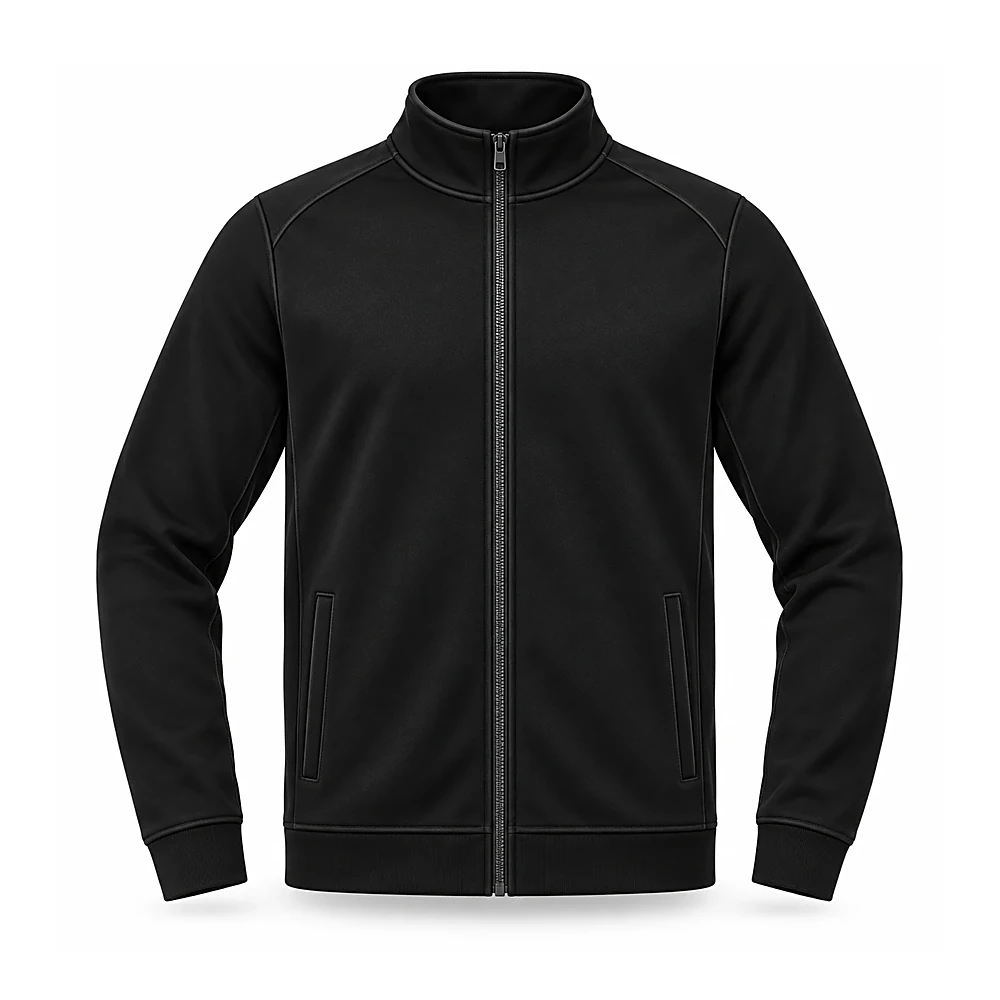Minimal Black Full-Zip Track Jacket - custom jackets & outerwear manufactured by Formore Exports