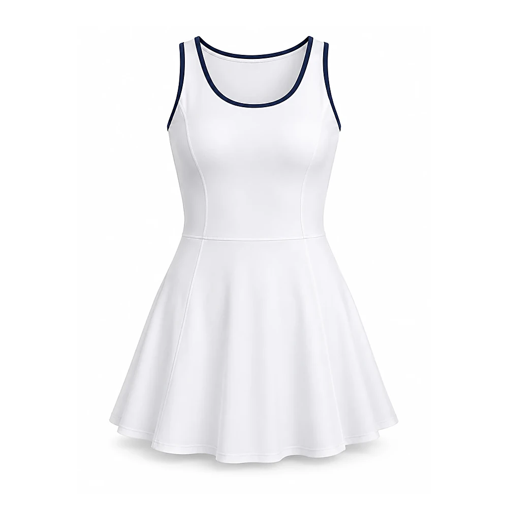 White Navy Trim Tennis Dress - custom team & court sports manufactured by Formore Exports