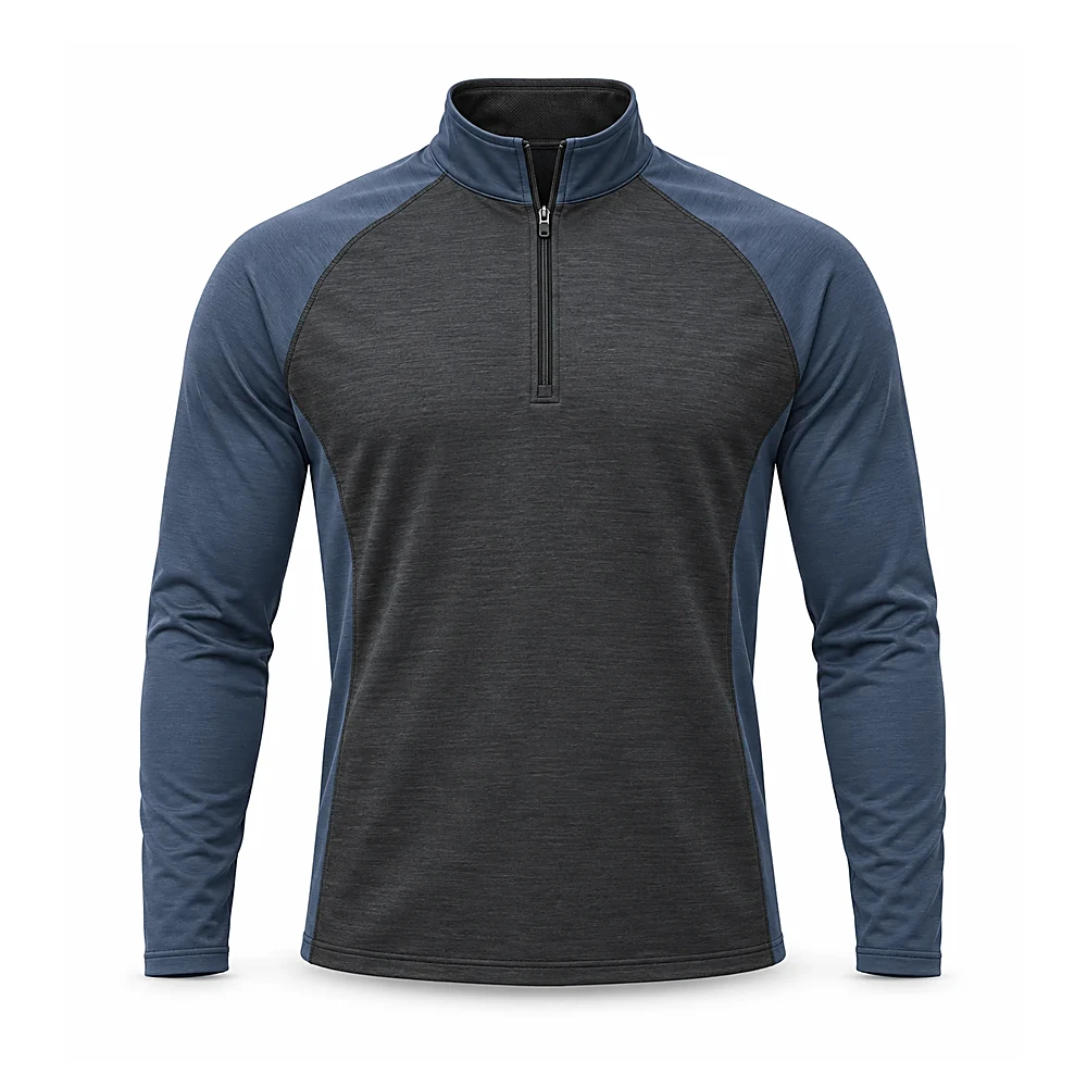 Charcoal And Slate Quarter-Zip Pullover - custom midlayers & fleece manufactured by Formore Exports