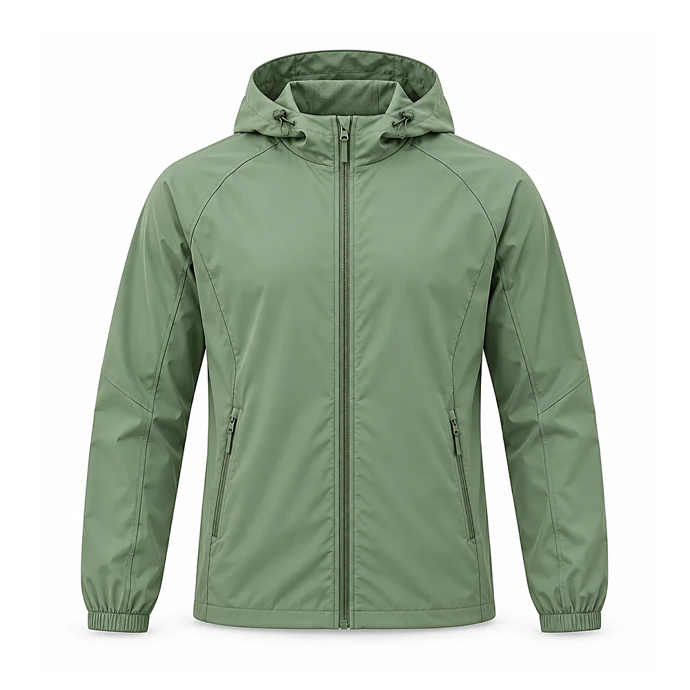 Sage Green Hooded Windbreaker Jacket - custom jackets & outerwear manufactured by Formore Exports