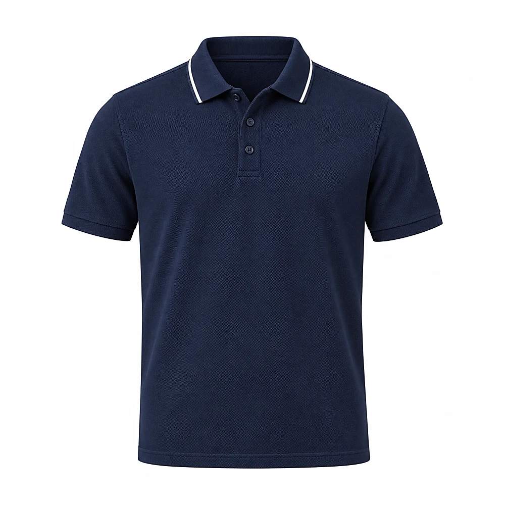 Navy Polo Shirt With White Piping - custom polos & shirts manufactured by Formore Exports