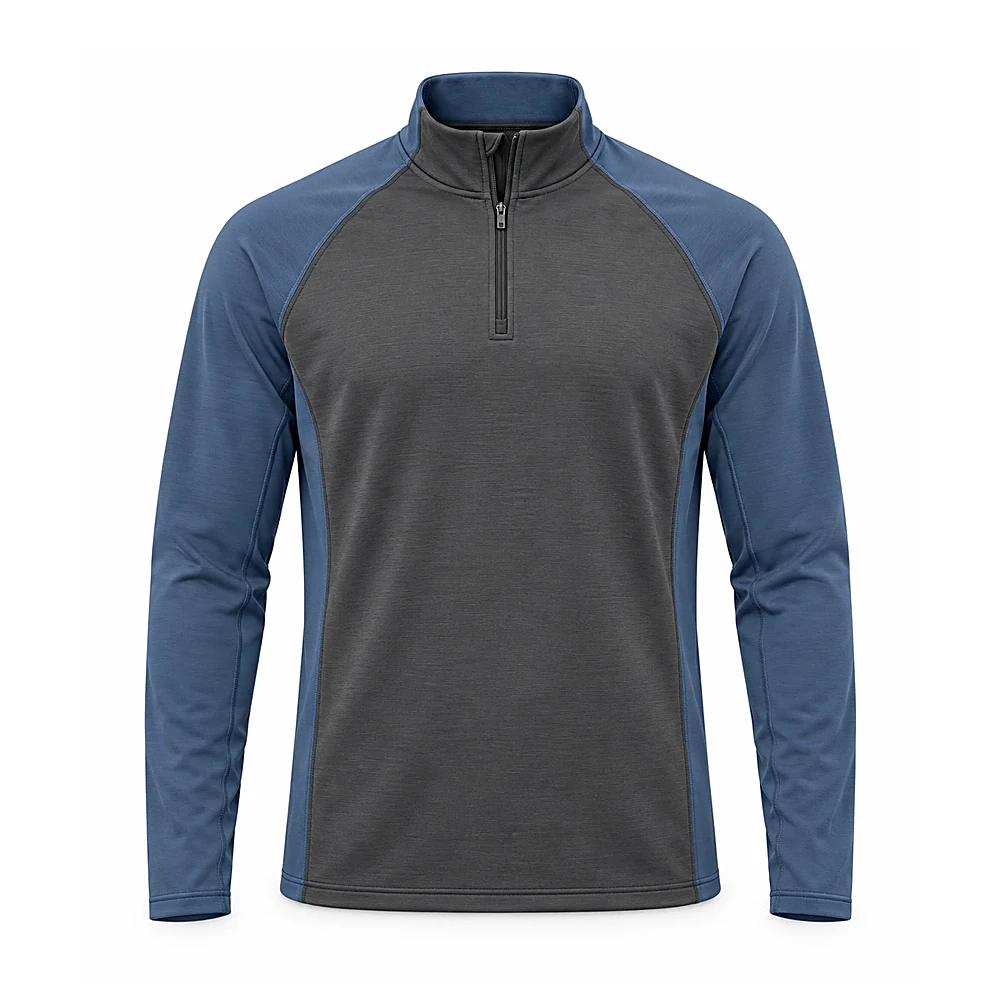 Charcoal And Slate Blue Quarter-Zip Pullover - custom midlayers & fleece manufactured by Formore Exports
