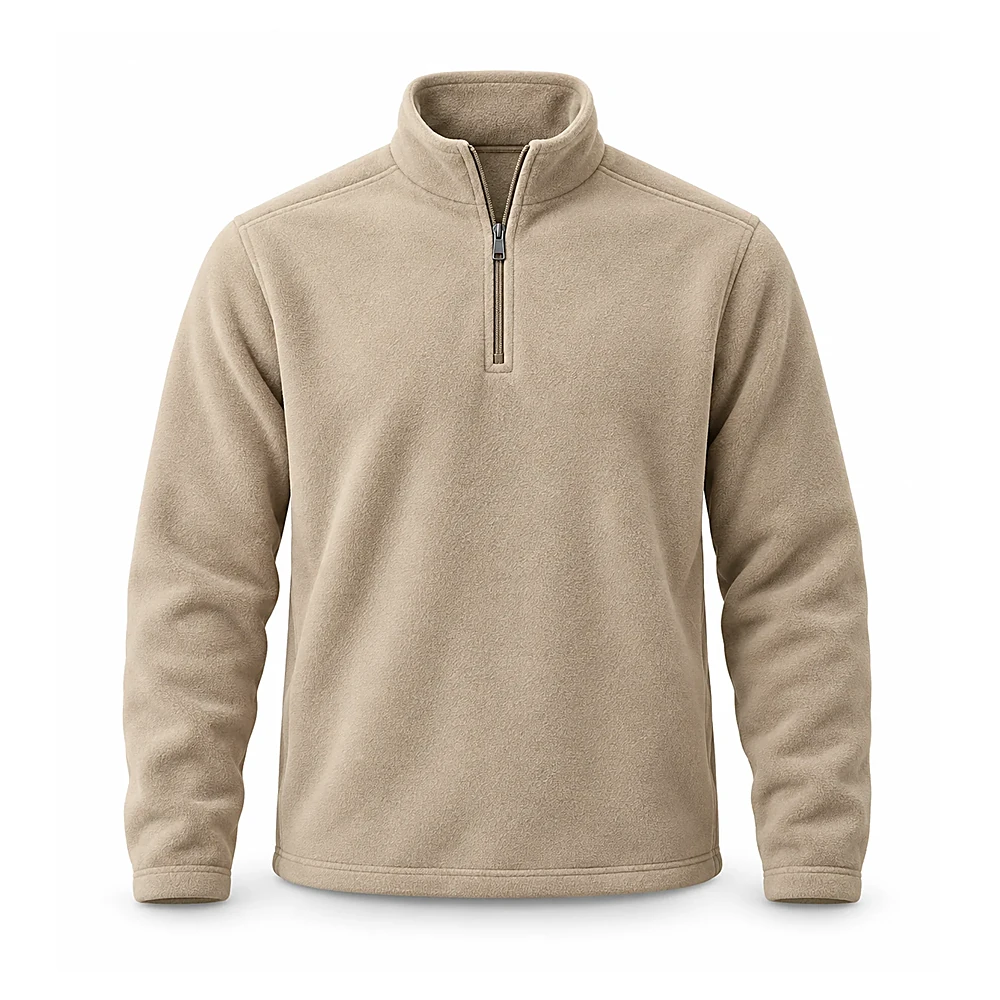 Beige Quarter-Zip Fleece Pullover - custom midlayers & fleece manufactured by Formore Exports